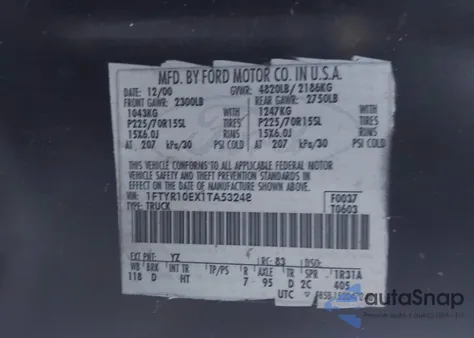 2001 Ford Ranger Edge from USA, damaged, VIN 1FTYR10EX1TA53248